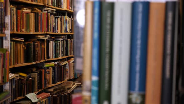 Shelves full of books, bookshelves in a library, bookstore or home office alt