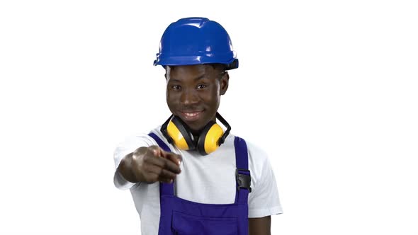 African American Brigadier Stands and Looks Into the Distance and Smiles. Alpha Channel alt