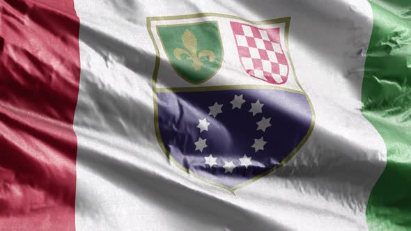 Federation of Bosnia and Herzegovina textile flag slow waving on the wind loop. 20 seconds loop.  alt
