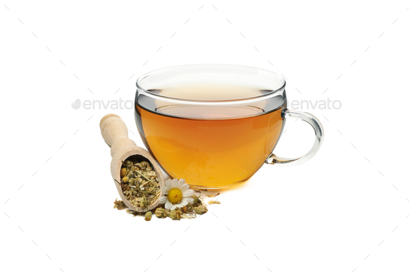 Glass Cup Of Green Tea On White Background Stock Photo, Picture