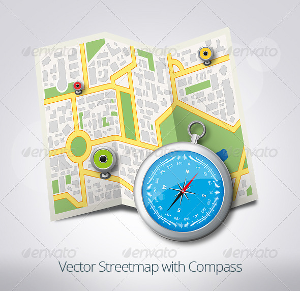 Streetmap with Compass - Objects Vectors