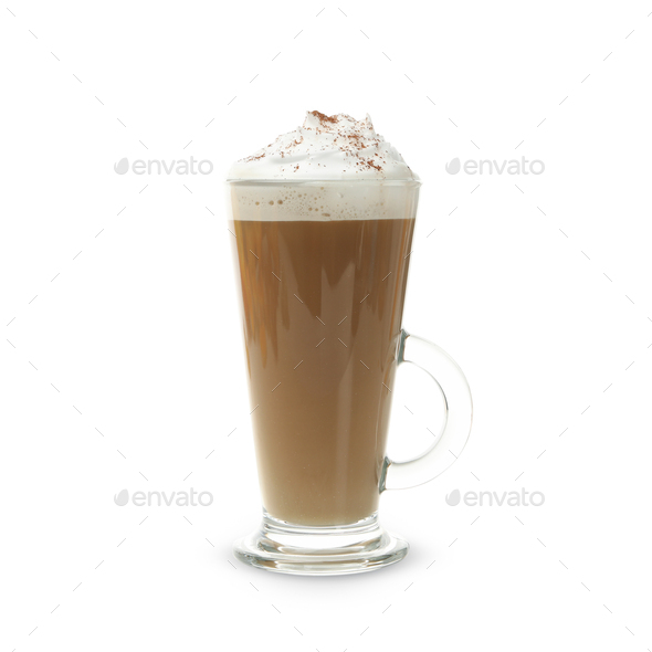 Glass with latte macchiato on white background Stock Photo