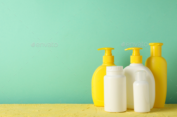 Laundry accessories on white table against blue background Stock Photo by  AtlasComposer