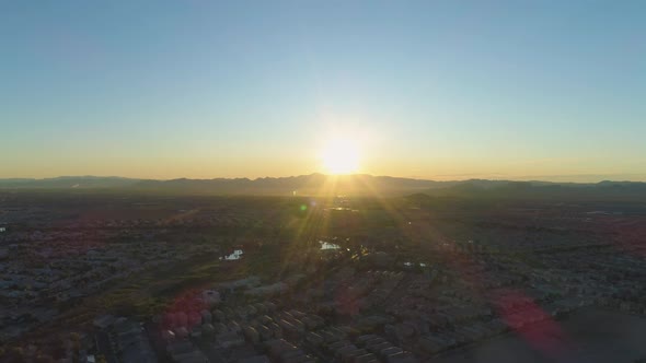 Las Vegas Residential Neighborhood at Sunrise. Nevada, USA. Aerial View alt
