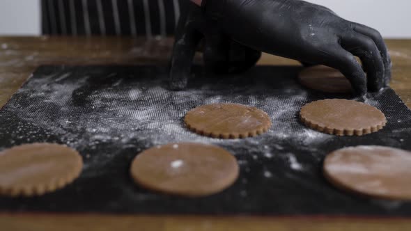 The Cookie Dough Is Rolled with a Rolling Pin. The Chef Uses the Form To Make Cookies. Everything Is alt