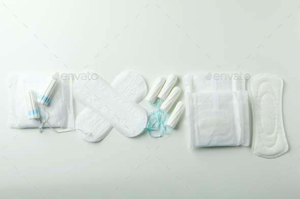Concept of menstruation on white background, top view - Stock Photo - Images