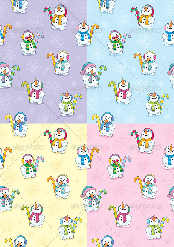 Snowman Seamless Patterns - Backgrounds Decorative