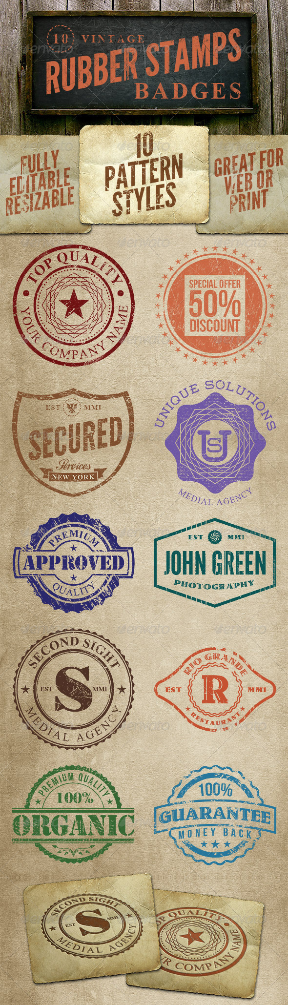 10 Rubber Stamps - Badges & Stickers Web Elements