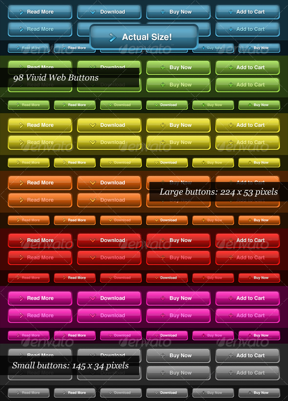 Vivid Color Web Buttons - Buttons Web Elements