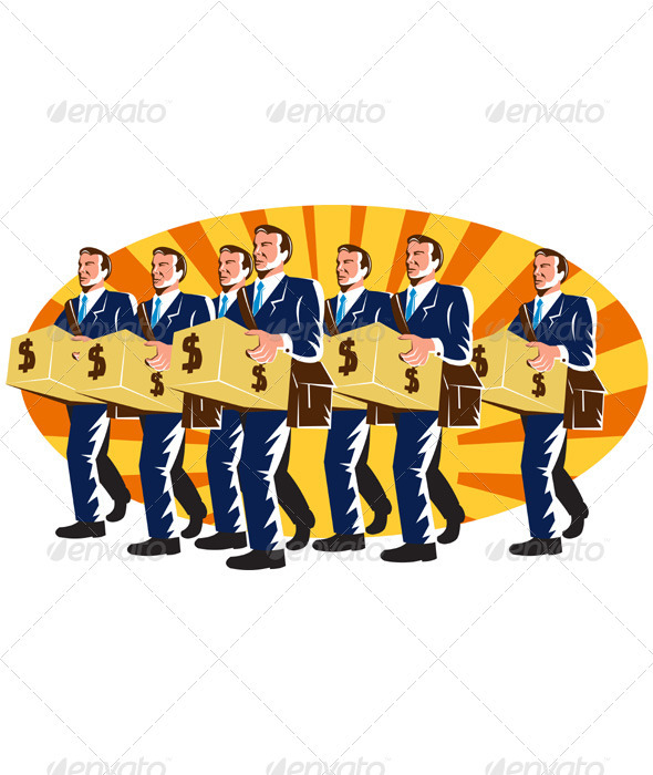 Businessman Banker Worker Carry Money Box Retro - Concepts Business