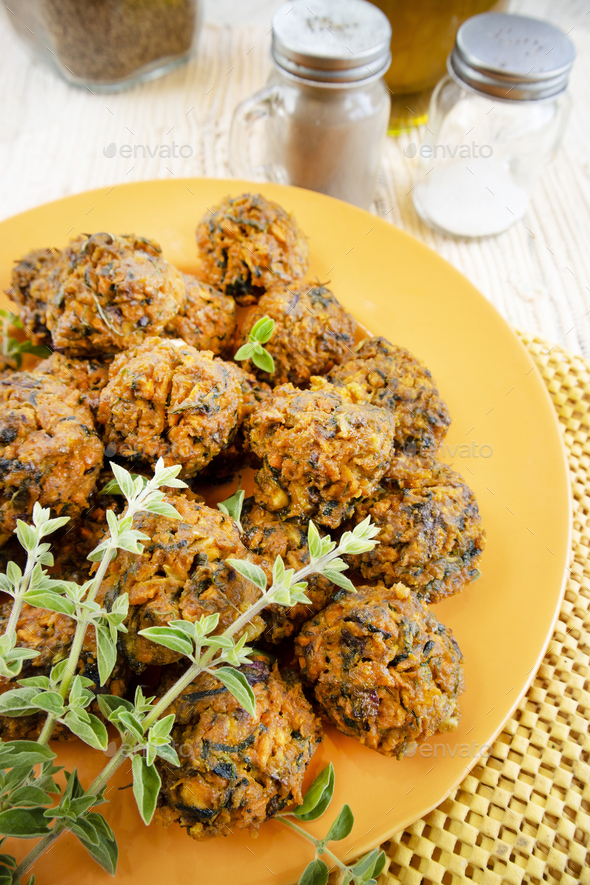 Falafel prepared with carrots and various spices - Stock Photo - Images