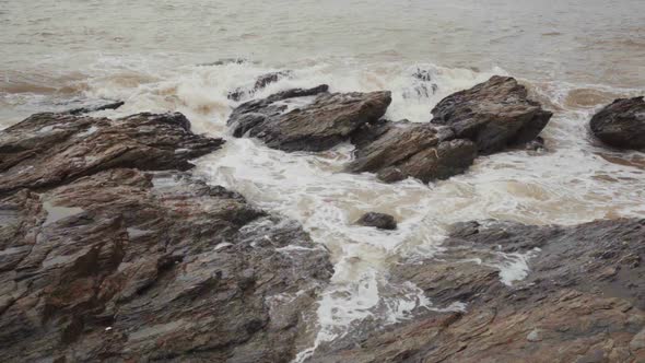 slow-motion of sea wave with stone at Khao Laem Ya in Mu Ko Samet National Park, Rayong