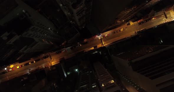 Hong Kong Night aerial view. night illumination flight over hong kong city downtown alt
