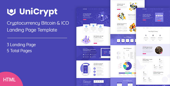 Incredible UniCrypt - Cryptocurrency Landing Page HTML Template