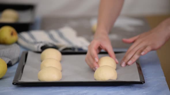 Preparing homemade yeast buns. Making organic homemade soft bread.