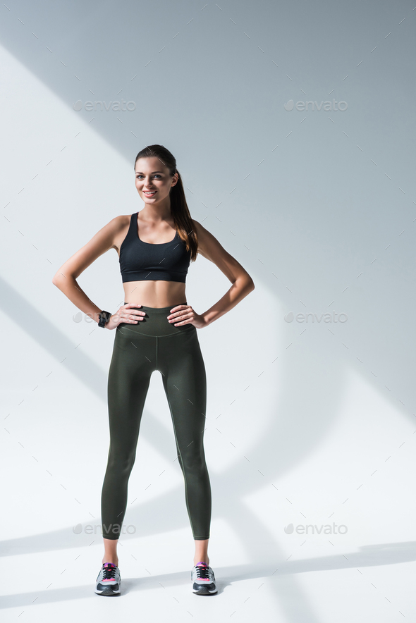 Athletic Woman Standing in Fitness Attire Stock Photo - Image of