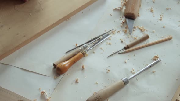 Closeup shoot of a woodcarver at work