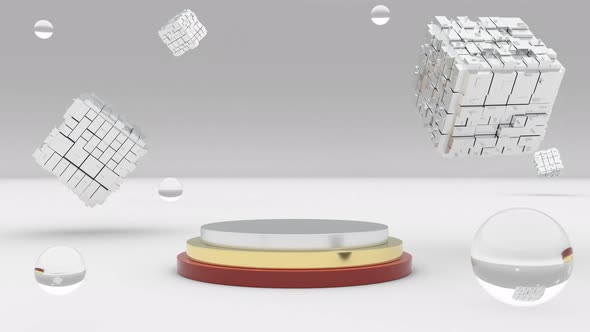 Empty Podium Mockup Glass Spheres and Boxes 3d Style Able to Seamless alt
