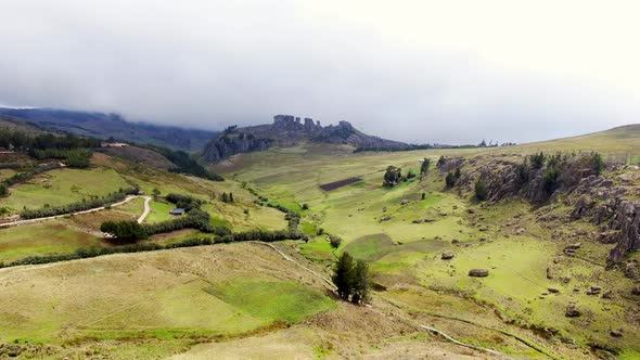 Scenery Of Green Plains And Slopes Within The Archaeological Site In Cumbemayo, Cajamarca In Peru. A alt