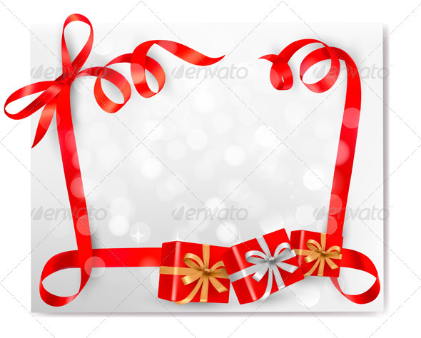 Christmas background with red gift ribbons - Christmas Seasons/Holidays