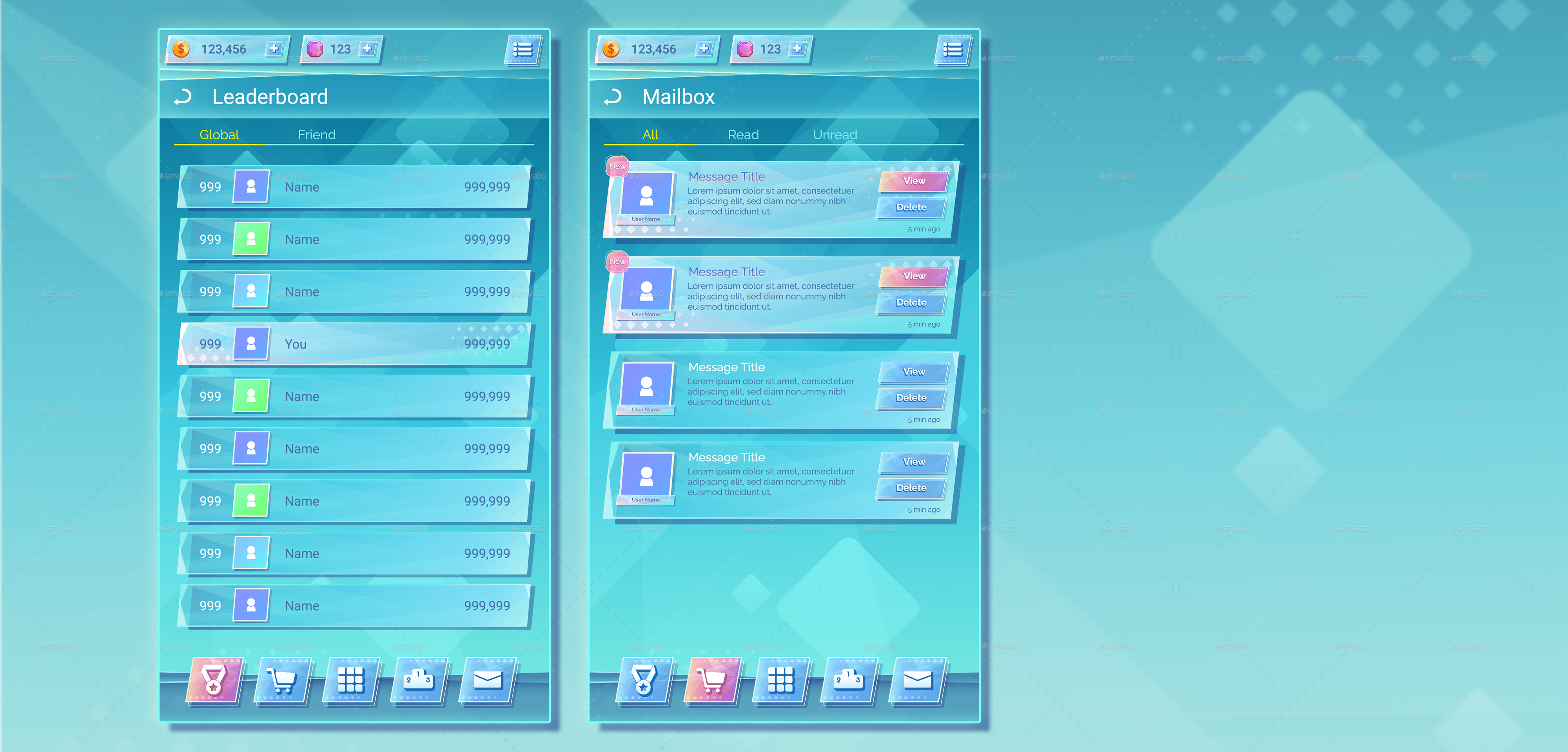 Glass Theme GUI Pack 17, Game Assets | GraphicRiver
