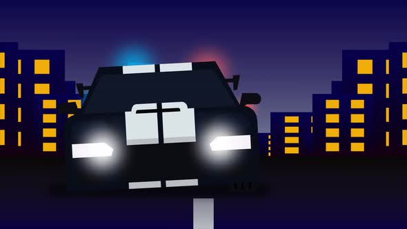 Animation of Cop Car Chasing a Criminal Car at night.