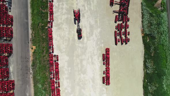 Forklift Transports Disc Harrow. Transportation Equipment