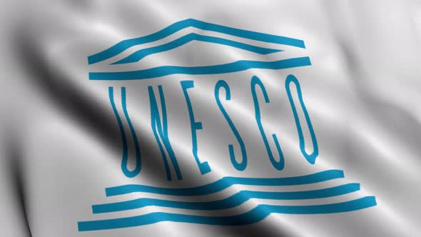Realistic Fabric Texture Satin UNESCO Flag Background Video Waving in Wind alt