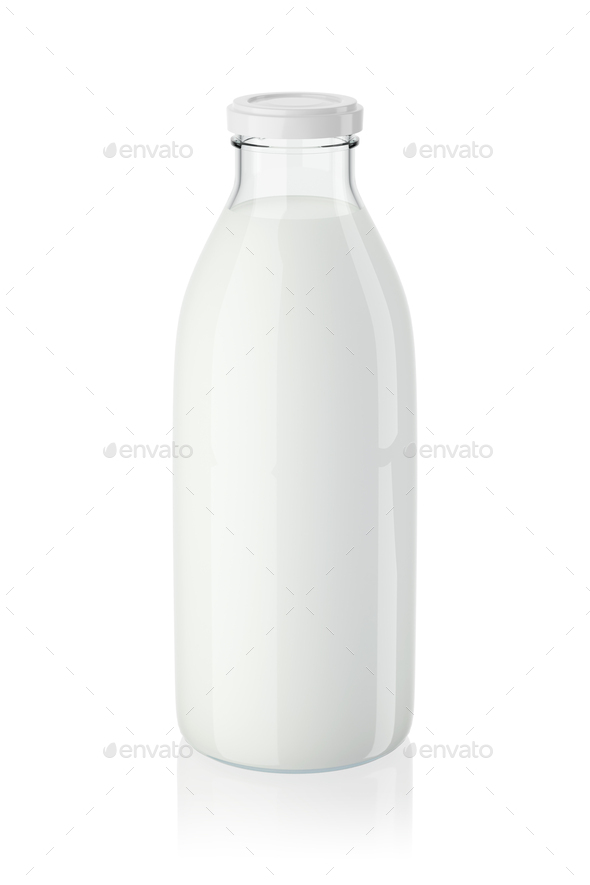 Traditional glass milk bottle isolated on a white bottle Stock