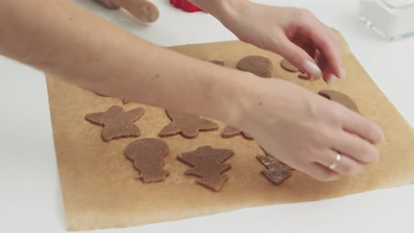Raw gingerbread cookies on baking sheet