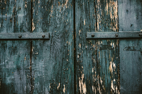 Old dark aquamarine door, texture - Stock Photo - Images