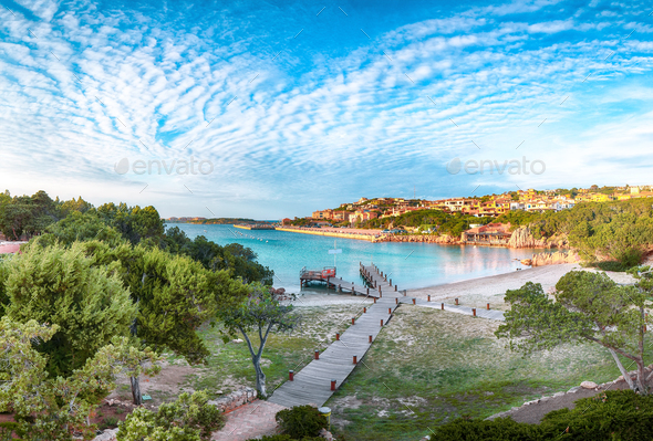 Gorgeous view of Porto Cervo at sunset - Stock Photo - Images