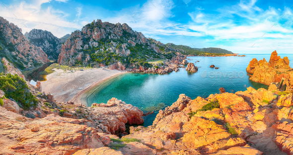 Fantastic view of Li Cossi beach on Costa Paradiso resort. Stock Photo ...