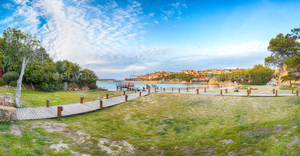 Astonishing view of Porto Cervo at sunset - Stock Photo - Images