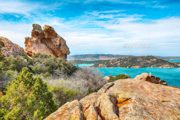Breathtaking view on Palau from popular travel destination Bear Rock (Roccia dell’Orso). - Stock Photo - Images