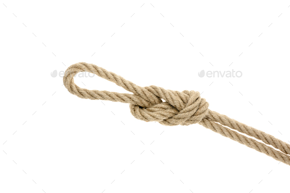 close-up view of nautical rope with knot isolated on white Stock