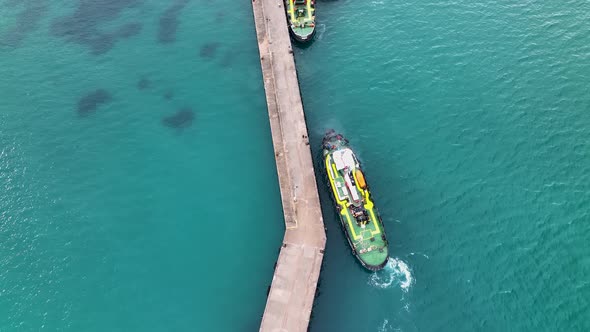 Tugboat to mooring Aerial View 4 K alt