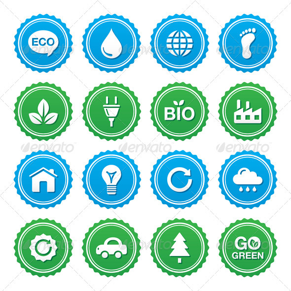 Eco green labels set - ecology, recyling, eco powe - Web Elements Vectors