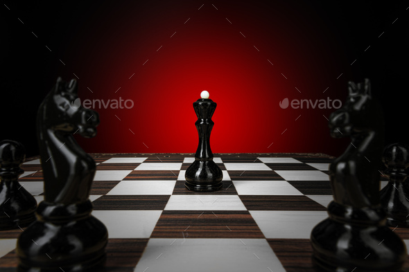 Chess Pieces Red Lined Up On A Dark Board Backgrounds