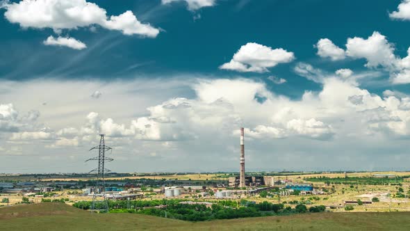 Industrial Landscape - Thermal Power Station with Blue Cloudy Sky alt