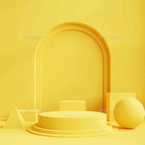Download Yellow Podium Mockup Display With For Product Presentation Stock Photo By Vanitjanthra