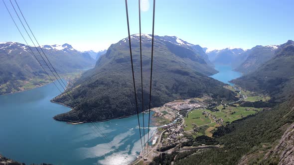 Special panoramic landscape view Loen and Olden Norway from rooftop Loen Skylift cable car - Last se alt