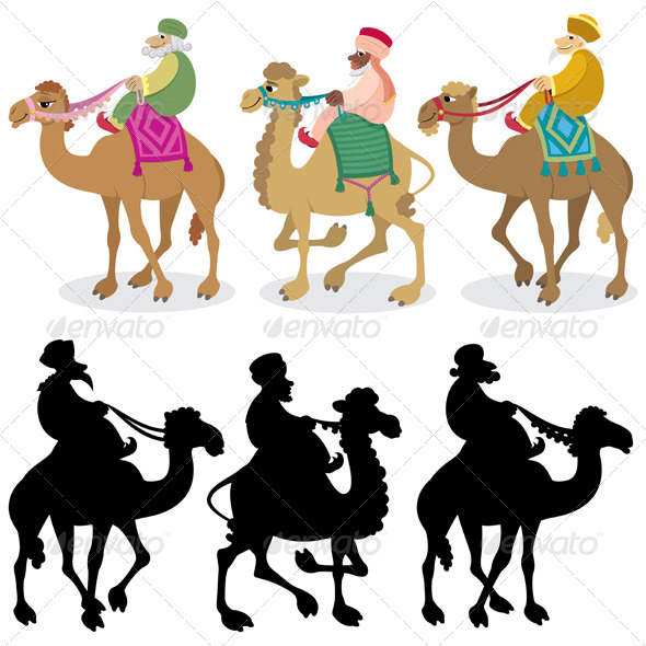 Three Wise Men on White - Characters Vectors