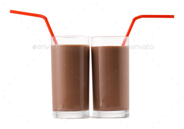 Glass Cup Of Chocolate Milk With A Straw Isolated On White Stock Photo By Fabrikaphoto