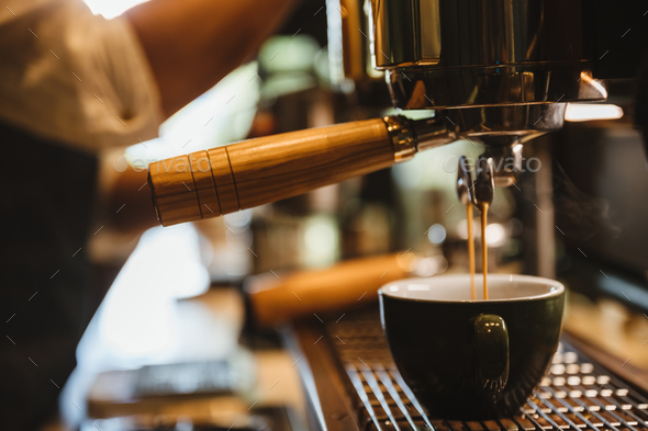 Espresso Machine Making Two Cups Of Coffee Stock Photo - Download Image Now  - Automatic, Bar - Drink Establishment, Bar Counter - iStock