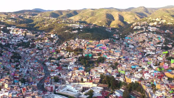 AERIAL: Guanajuato City and Mountains, Mexico (Flying Right) alt