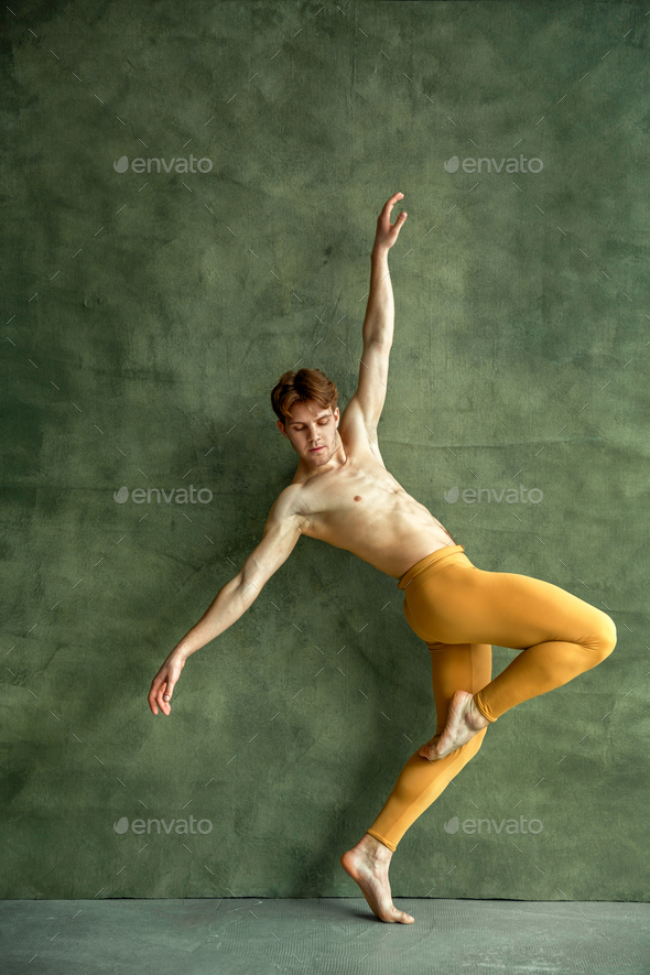 Collage. Portrait of sportive flexible man, ballet dancer performing,  dancing isolated over blue studio background Stock Photo by  ©vova130555@gmail.com 557106018