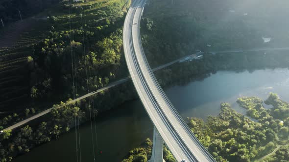 Cars Riding on Bridge Road in Peso Da Regua Vila Real Portugal Europe alt