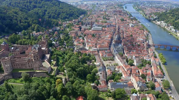 Aerial view of Heidelberg and Heidelberg Castle, Germany alt