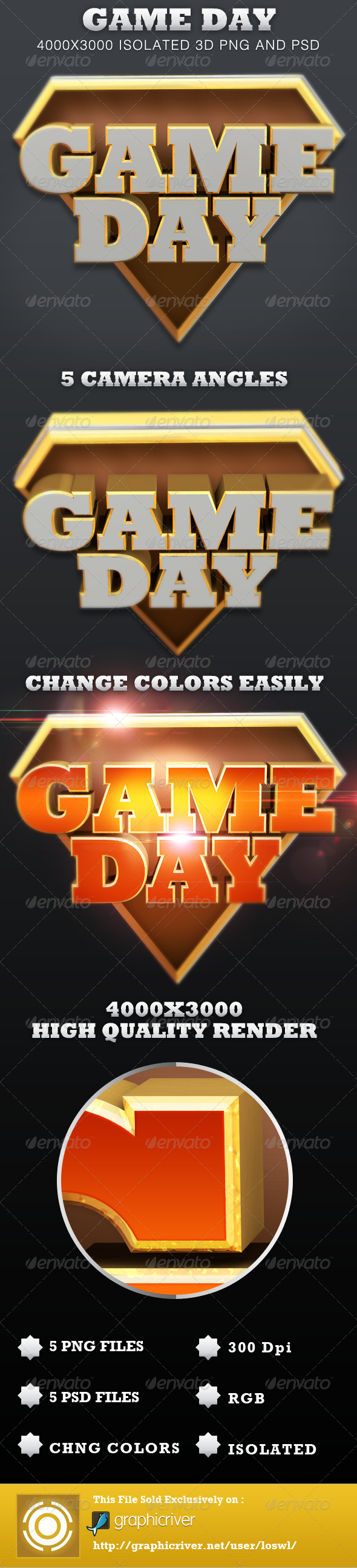 Game Day Isolated 3D Text Objects - Text 3D Renders